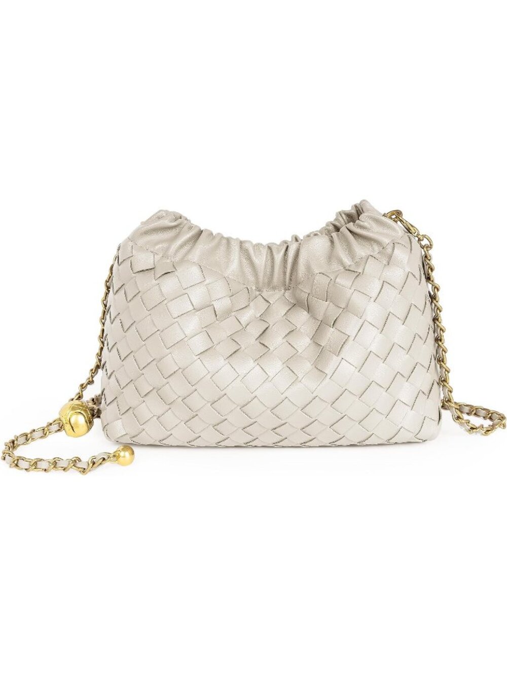 Women Sand Gold Woven Dumpling Clutch Purse Trendy Shoulder Crossbody Bag